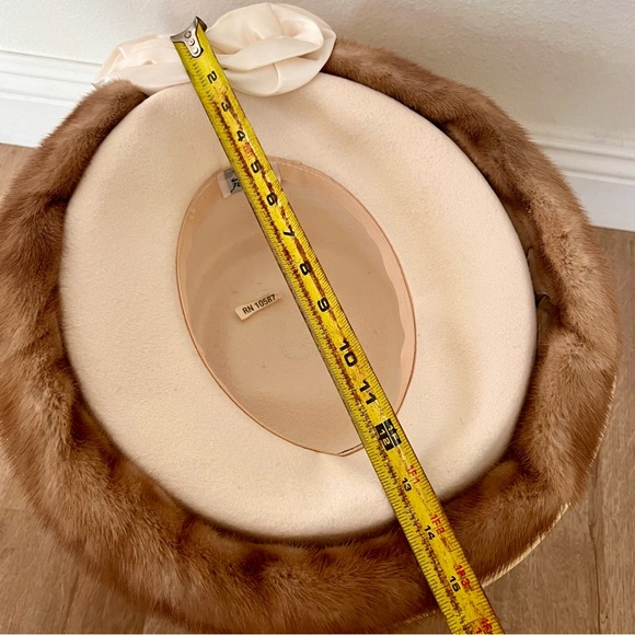Vtg Georgi By Michael‎ Howard 100% Wool Mink Fur Trim Ivory Formal Hat NWT USA main image 10